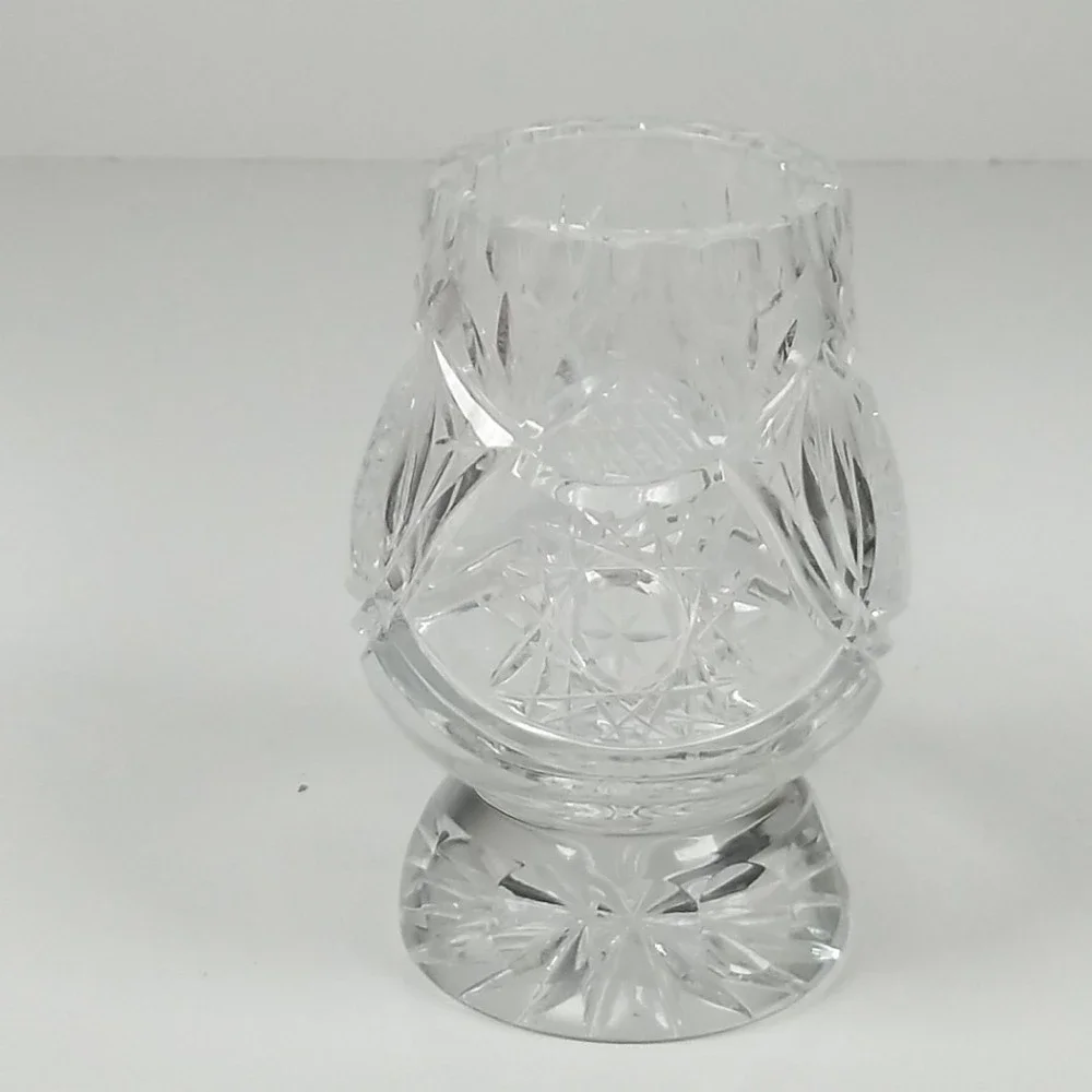 Bohemian Lead Crystal Tooth Pick, Matches Holder Hand Cut Czech Vintage Hobstar